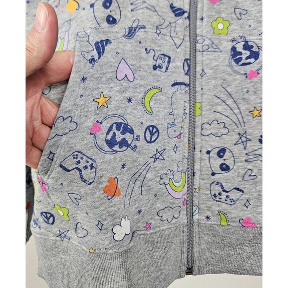 Cat & Jack Girls Printed Zip-Up Hoodie Jacket XXL (18) Gray School Play Comfort - Picture 8 of 13